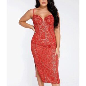 Elegant Red Lace Midi Dress